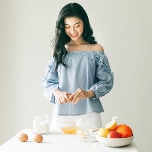 Ruffle Blue Off-shoulder Top